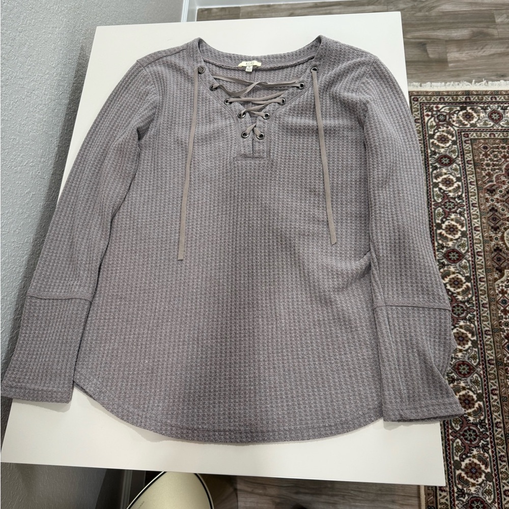 Thermal long sleeve waffle knit top